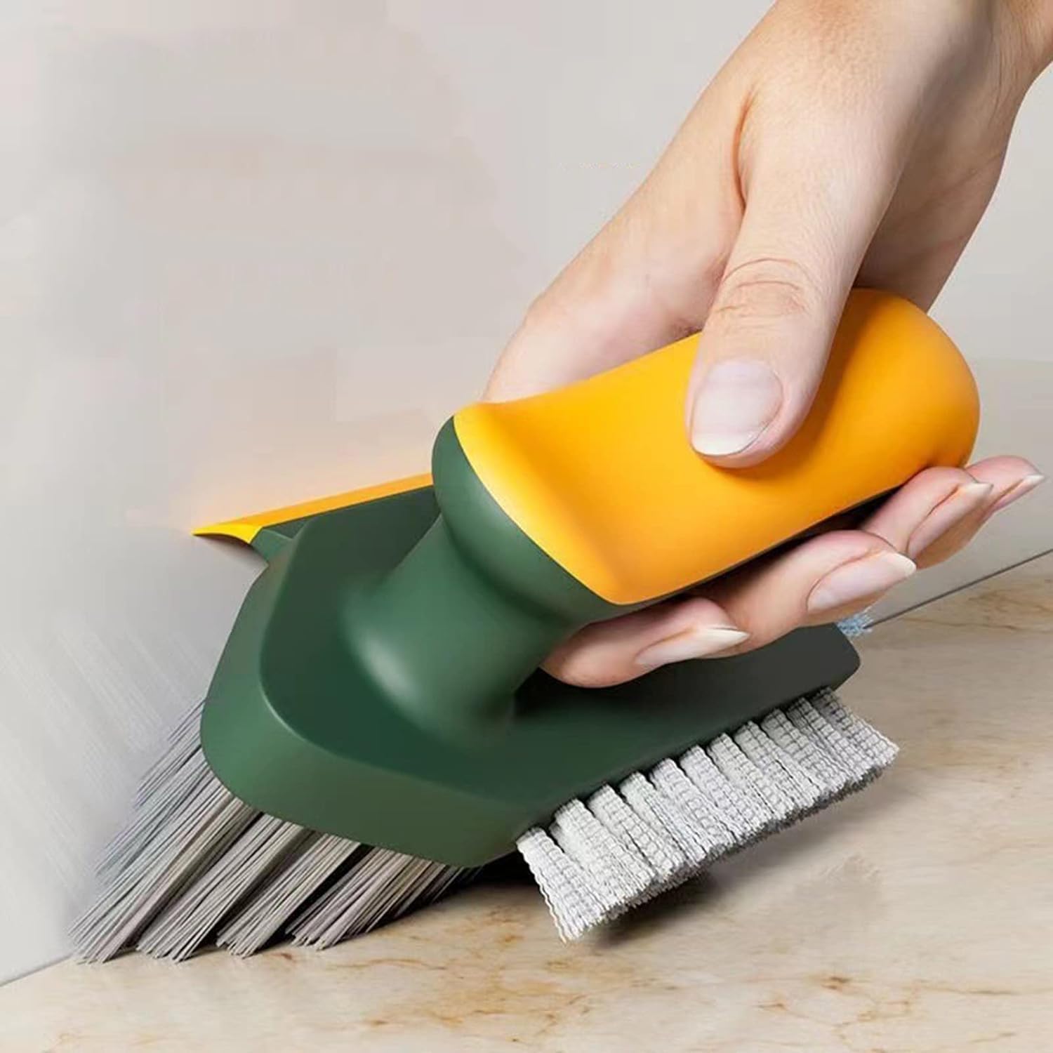 UCRAVO 1pc Scrub Brushes with Squeegee, Bathroom Cleaning Brushes, V-Shape Stiff Bristles Hand Scrubbing Brush for Cleaning, Sma